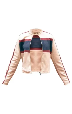 Cream Faux Suede Contrast Panel Jacket