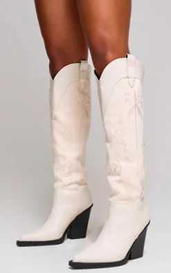 PrettyLittleThing Knee High Boots*Faux Suede Knee High Stitch Block Heel Western Boots