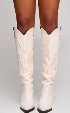 PrettyLittleThing Knee High Boots*Faux Suede Knee High Stitch Block Heel Western Boots