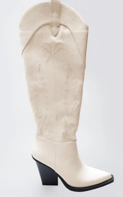 PrettyLittleThing Knee High Boots*Faux Suede Knee High Stitch Block Heel Western Boots