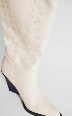 PrettyLittleThing Knee High Boots*Faux Suede Knee High Stitch Block Heel Western Boots