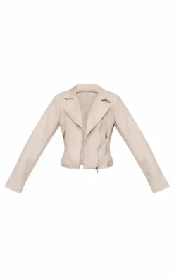 Cream Faux Suede Minimal Biker Jacket