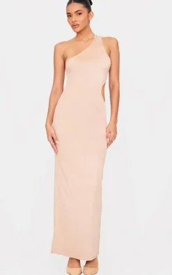 Faux Suede One Shoulder Cut Out Maxi Dress-PrettyLittleThing Online