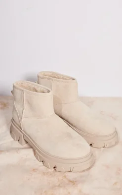 PrettyLittleThing Ankle Boots*Faux Suede Round Borg Lined Chunky Ankle Boots