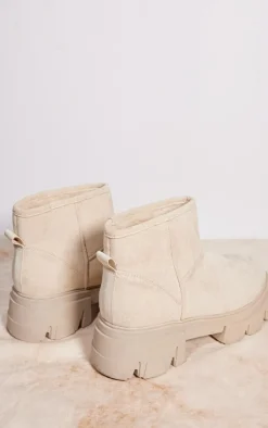 PrettyLittleThing Ankle Boots*Faux Suede Round Borg Lined Chunky Ankle Boots