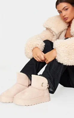 PrettyLittleThing Ankle Boots*Faux Suede Round Toe Stitched Borg Lined Ankle Boots