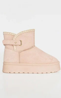 PrettyLittleThing Ankle Boots*Faux Suede Round Toe Stitched Borg Lined Ankle Boots