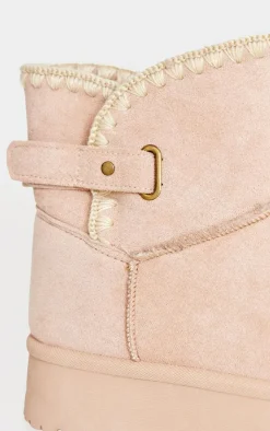 PrettyLittleThing Ankle Boots*Faux Suede Round Toe Stitched Borg Lined Ankle Boots