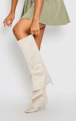 PrettyLittleThing High Heels*Faux Suede Square Toe Fold Over Low Heeled Knee High Boots