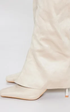 PrettyLittleThing High Heels*Faux Suede Square Toe Fold Over Low Heeled Knee High Boots