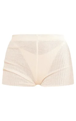 Outlet PrettyLittleThing Filigree Knit Hot Pants Cream
