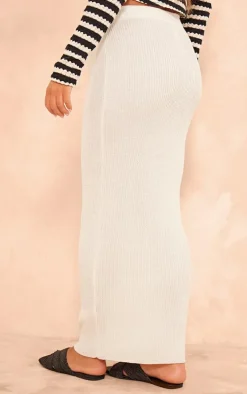 Cream Filigree Knit Maxi Skirt