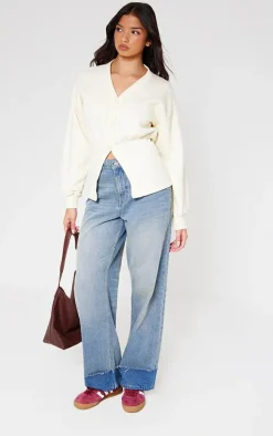 Cream Fitted Waist Button Front Sweatshirt
