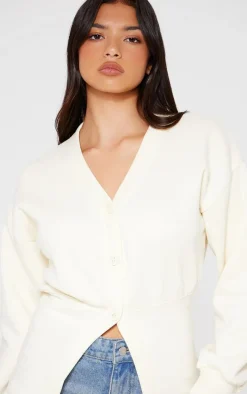 Cream Fitted Waist Button Front Sweatshirt
