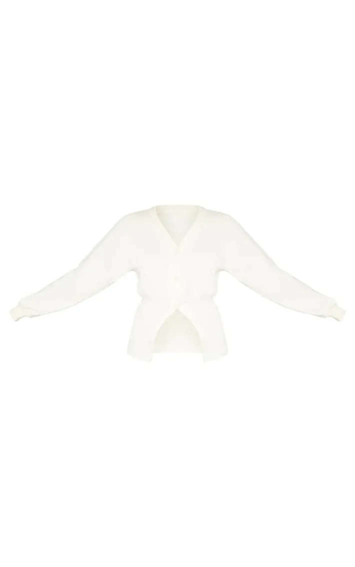 Cream Fitted Waist Button Front Sweatshirt