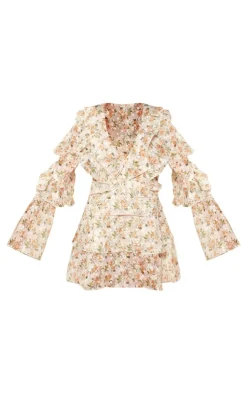 Floral Chiffon Long Sleeve Frill Mini Dress-PrettyLittleThing Best