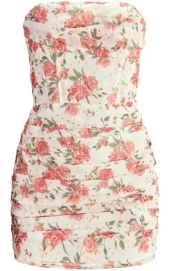 Floral Embroidered Bandeau Ruched Bodycon Dress-PrettyLittleThing Best