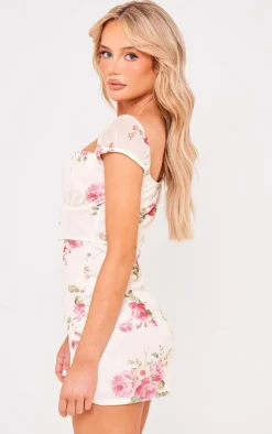 Floral Mesh Cap Sleeve Mini Dress-PrettyLittleThing Online