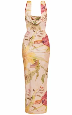 Floral Print Plisse Cowl Plunge Maxi Dress-PrettyLittleThing Best