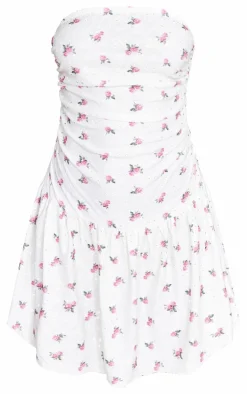Floral Printed Broderie Frill Bandeau Bodycon Dress-PrettyLittleThing Discount