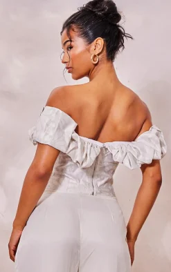 PrettyLittleThing Corsets*Floral Structured Satin Extreme Ruched Lace Up Boned Corset