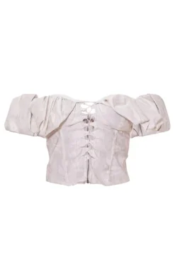 PrettyLittleThing Corsets*Floral Structured Satin Extreme Ruched Lace Up Boned Corset