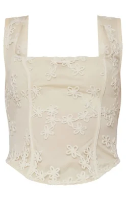 Best PrettyLittleThing Floral Textured Corset Top Cream