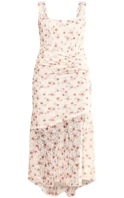 Floral Woven Corset Ruched Midi Dress-PrettyLittleThing Sale