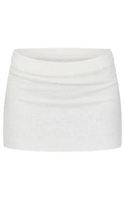 Online PrettyLittleThing Fluffy Boucle Knit Micro Mini Skirt Cream