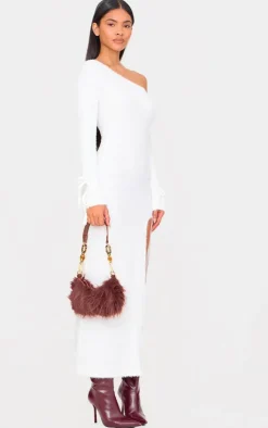 Fluffy One Shoulder Maxi Dress-PrettyLittleThing Sale