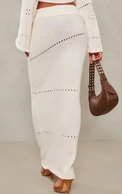 Discount PrettyLittleThing Fold Over Knit Maxi Skirt Cream