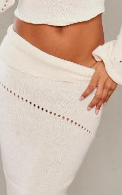 Discount PrettyLittleThing Fold Over Knit Maxi Skirt Cream
