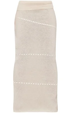 Discount PrettyLittleThing Fold Over Knit Maxi Skirt Cream