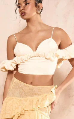 Cream Frill Bardot Sleeve Crop Top