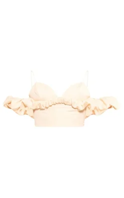 Cream Frill Bardot Sleeve Crop Top