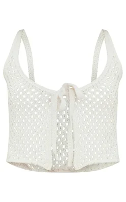 PrettyLittleThing Knitted Tops*Front Tie Crochet Top