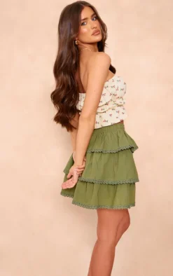 Cream Gathered Bandeau Crop Top