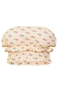 Cream Gathered Bandeau Crop Top
