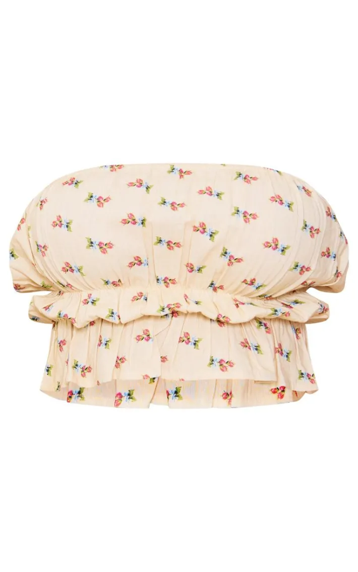 Cream Gathered Bandeau Crop Top