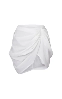 Cream Gathered Mini Skirt