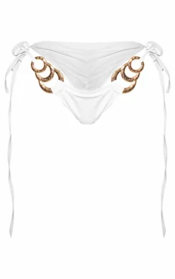 Cream Gold Trim Tie Side Bikini Bottom