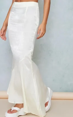 Cream Hammered Satin Fishtail Midaxi Skirt