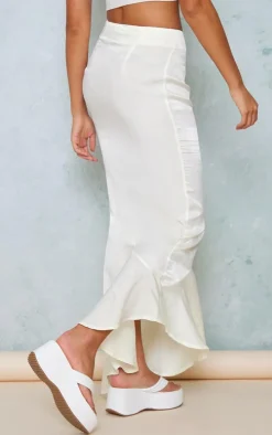 Cream Hammered Satin Fishtail Midaxi Skirt