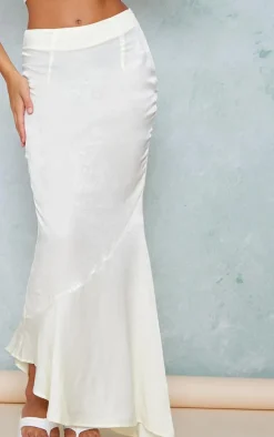 Cream Hammered Satin Fishtail Midaxi Skirt