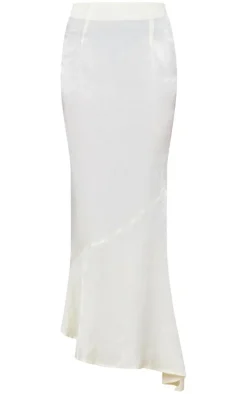 Cream Hammered Satin Fishtail Midaxi Skirt