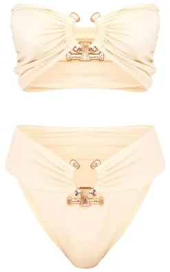 Hammered Trim High Waist Bikini Bottoms-PrettyLittleThing Outlet