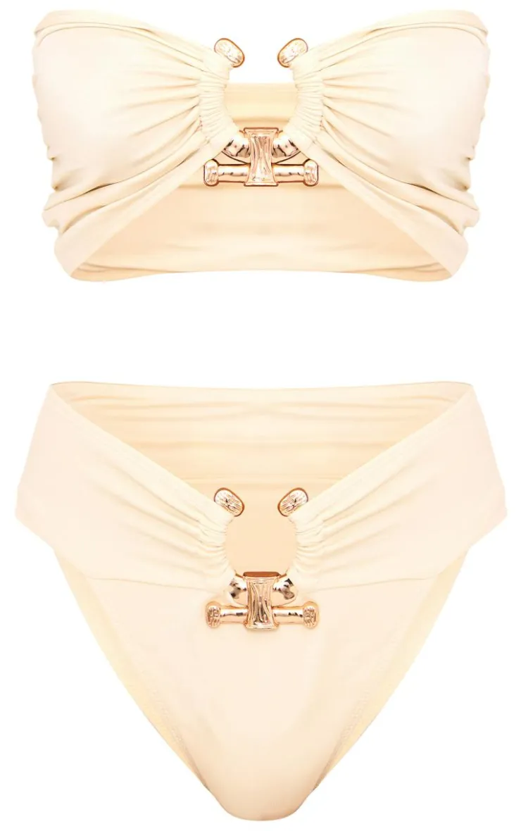 Hammered Trim High Waist Bikini Bottoms-PrettyLittleThing Outlet