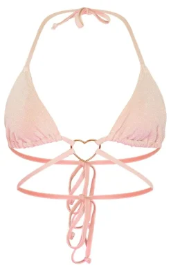Cream Heart Trim Glitter Tie Side Bikini Bottoms