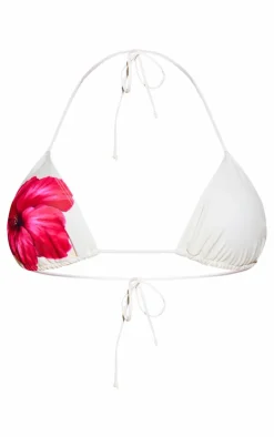 Cream Hibiscus Print Tie Side Bikini Bottoms