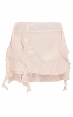 Cream Iridescent Chiffon Ruffle Trim Mini Skirt